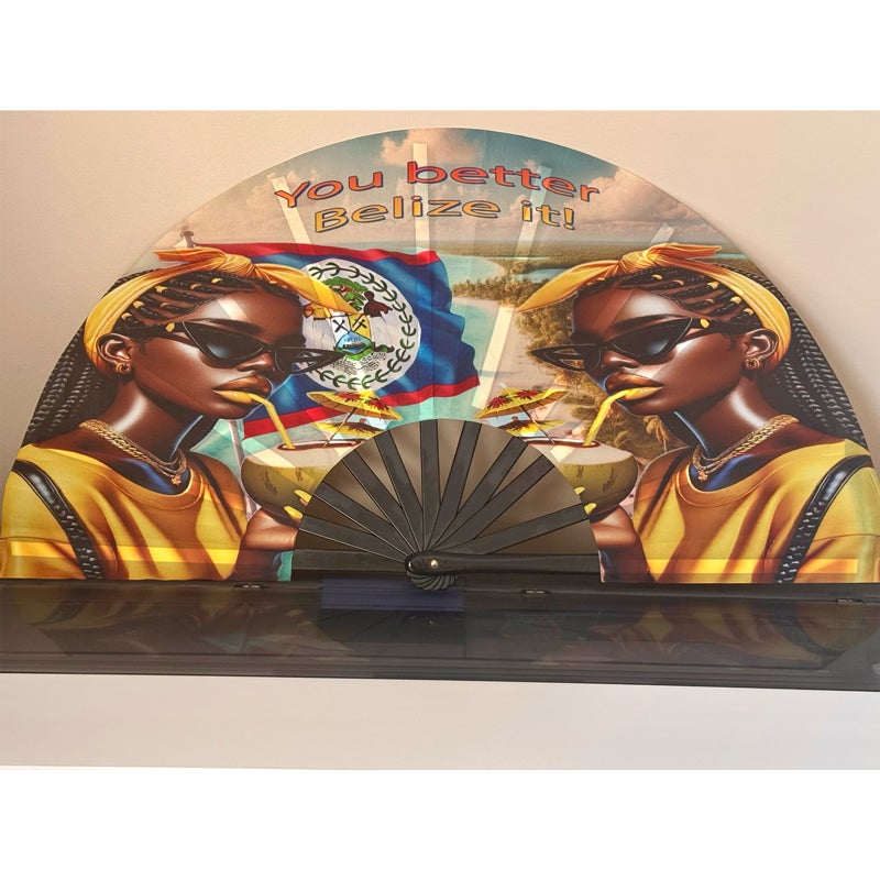 Colorful custom-printed clack fan with bold design