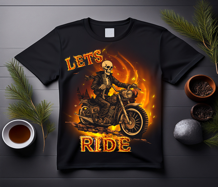 Let's Ride Skeleton Biker Tee product photo